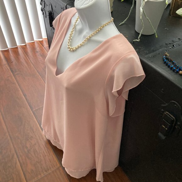 Alice Co Dusty Pink Feminine Short Sleeve Double Layer Blouse Large - Picture 4 of 6
